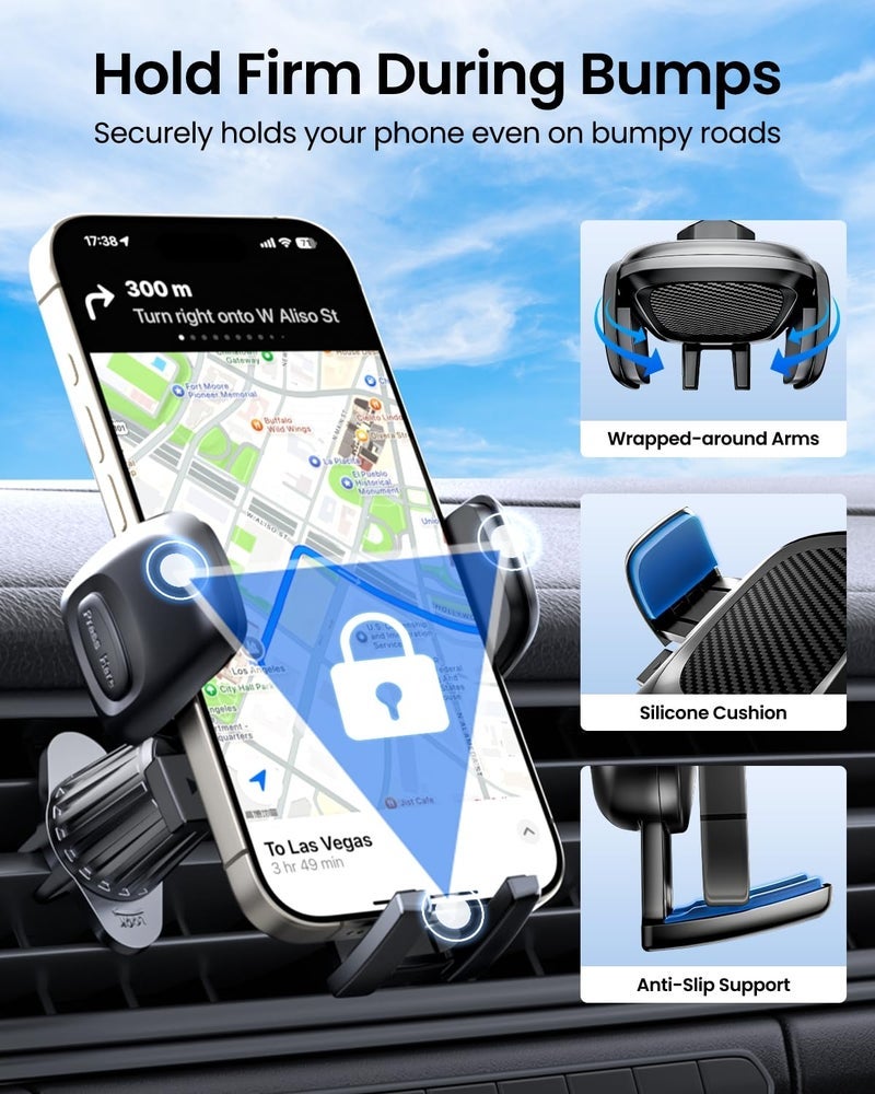 REEVAA Phone Holder for Car [Upgraded Metal Hook, Ultra Stable], Universal Cell Phone Air Vent Holder Mount, Deep Clamps Clamps Compatible with iPhone 16 15 14 13 12 Pro Max Samsung Ultra S24 S25 - Image 3